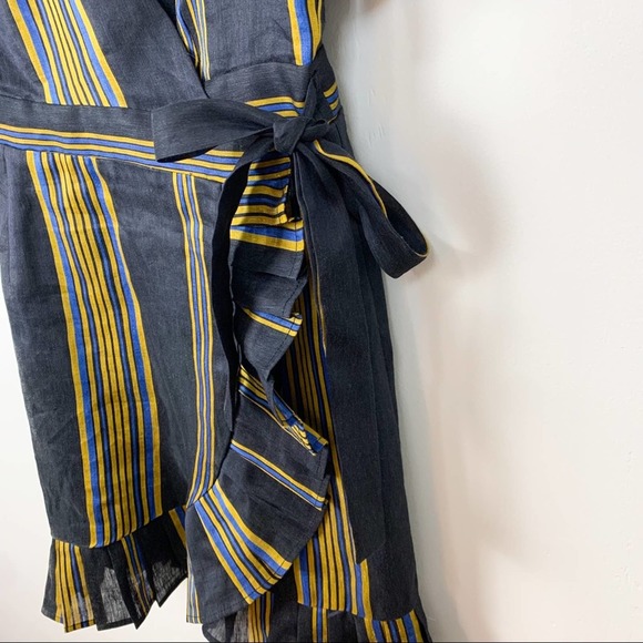 Honeypunch Lulus Black Striped Short Sleeve Ruffle Wrap Mini Dress Size Medium - Picture 5 of 13